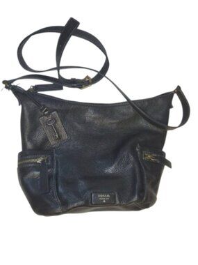 Vintage Fossil Emerson Bag Hobo Crossbody Black Pebble Leather Shoulder Bag Hand